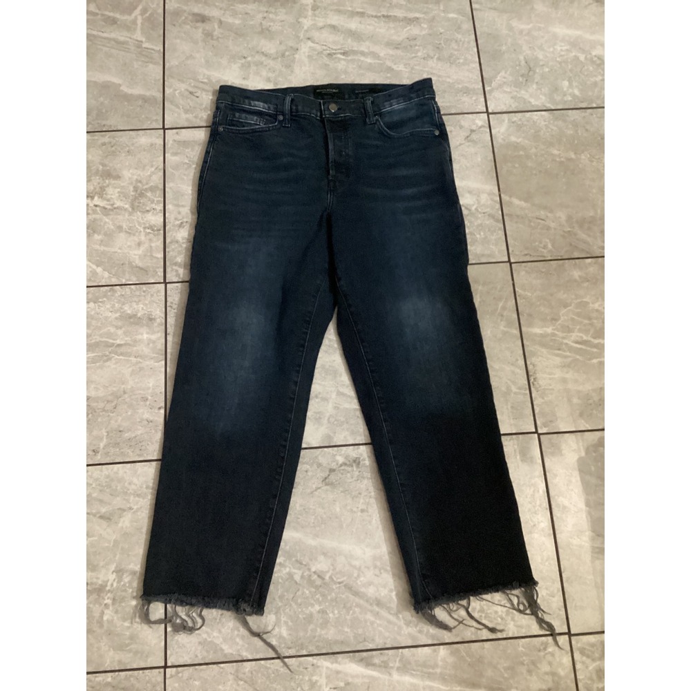 Banana Republic High Rise Straight Petite Jeans Dark Wash Raw Hem Size 30P